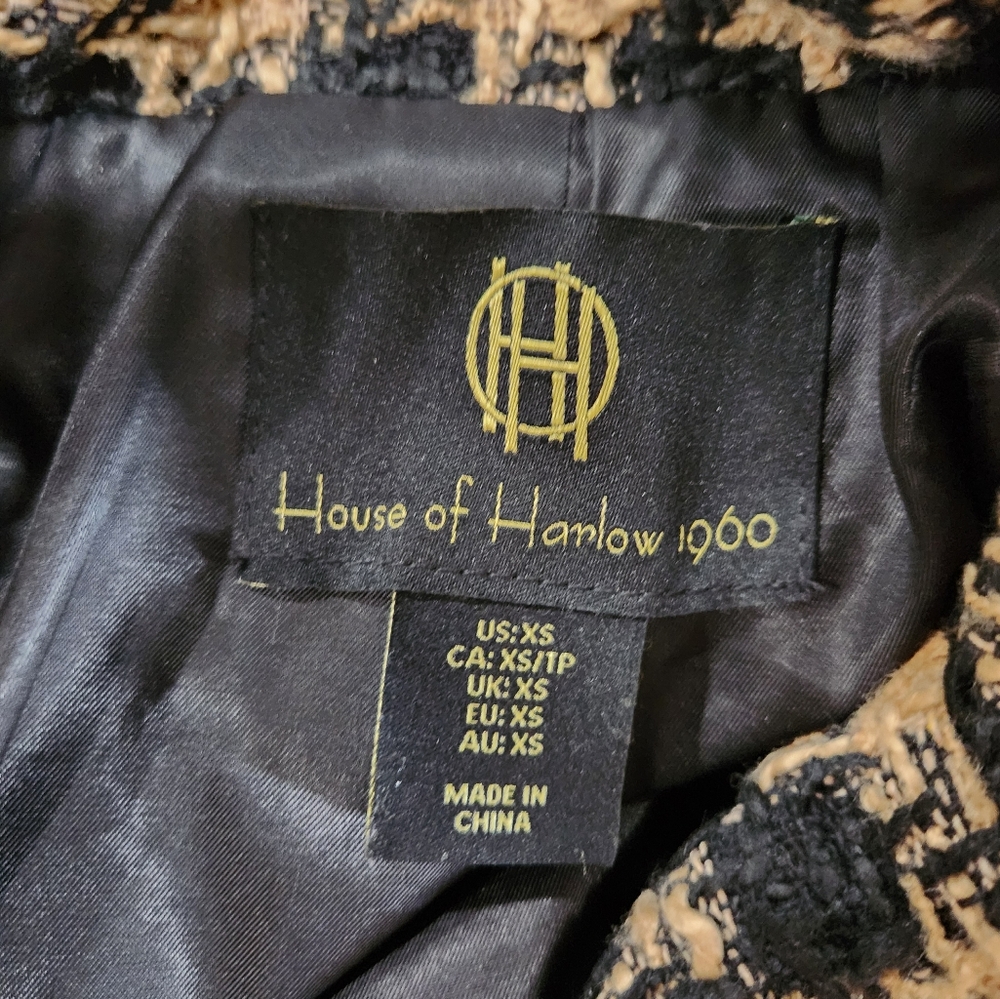 House of Harlow 1960 Houndstooth Double Breasted Tweed Cropped Blazer Fray Crop - Picture 5 of 5